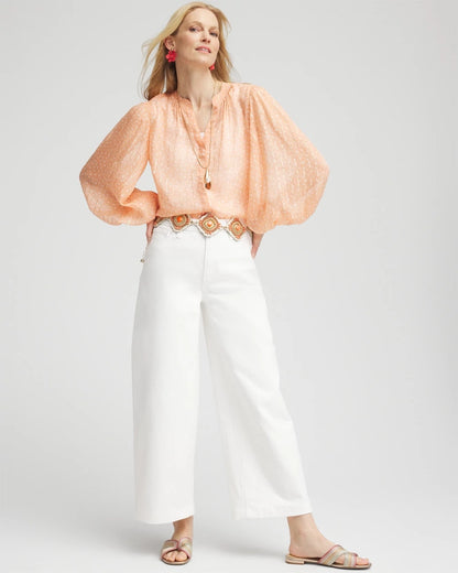 Chico's | Metallic Jacquard Blouse/ Coral Blossom