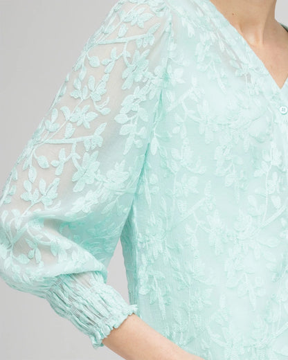 Chico's | Floral Soutache V-Neck Blouse/ Teal Waters