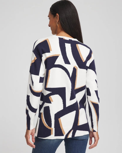 Chico's | Geo Intarsia V-Neck Tunic/ Passport Blue