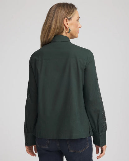 Chico's | Lace Cotton Voile Shirt/ Darkest Spruce