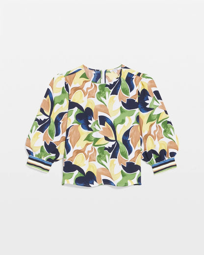Chico's | Mod Blooms Matte Satin Pullover/ Panna Cotta
