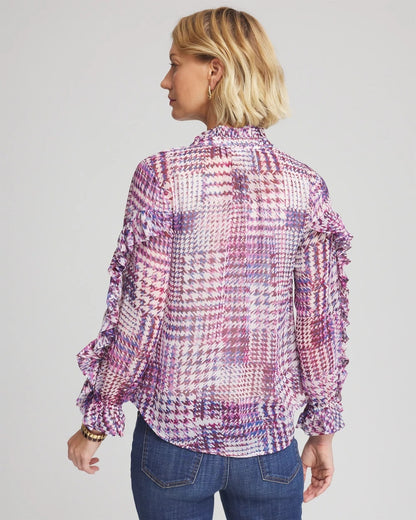Chico's | Gingham-Print Georgette Blouse/ Gooseberry