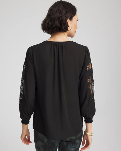 Chico's | Crepe Banded Collar Blouse/ Black