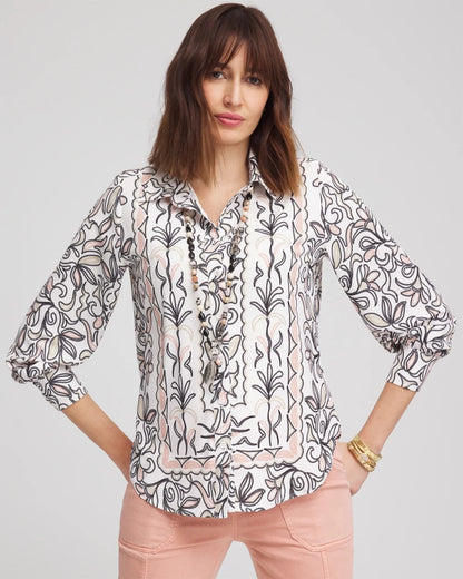 Chico's | Faux Silk Floral Collared Shirt/ French Blush