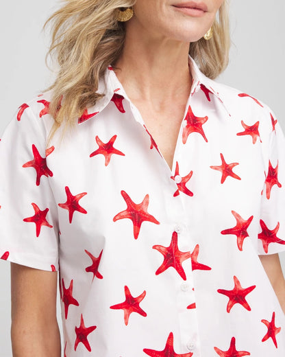 Chico's | Starfish Short Sleeve Swing Shirt/ Red Glow