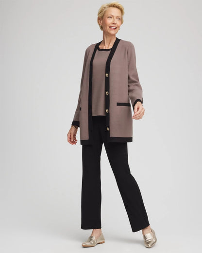 Chico's | Travelers™ Tipped Button-Down Cardigan/ Deep Taupe