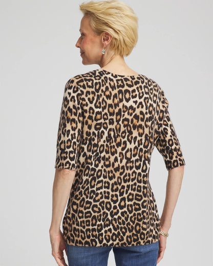 Chico's | Cashmere Animal Elbow-Sleeve Pullover/ Camel