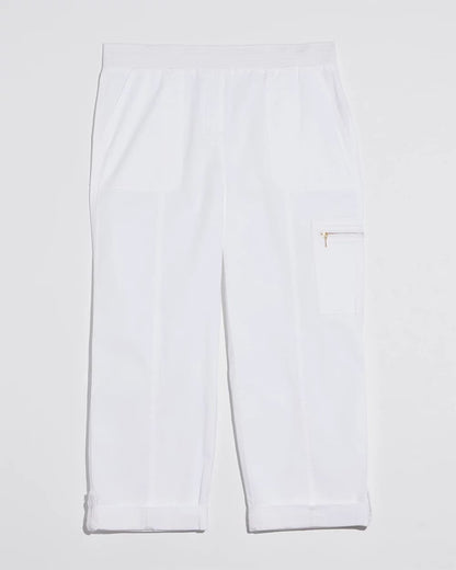 Chico's | Alabaster Poplin Cropped Roll Tab Pants/ Alabaster