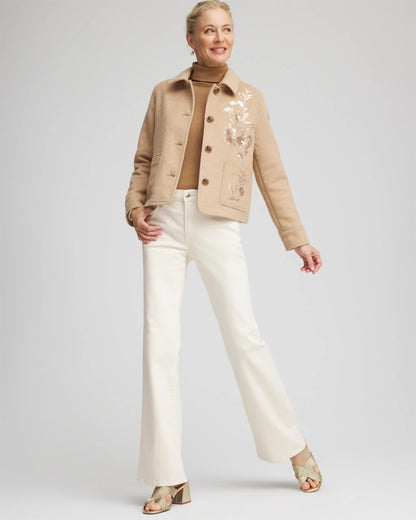 Chico's | Embroidered Wool Chore Jacket/ Light Taupe Heather