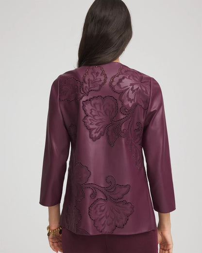 Chico's | Travelers™ Collection Faux Leather Embroidered Jacket/ Blackened Burgundy