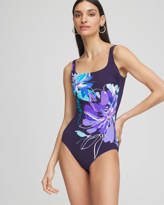 Chico's | Gottex Water Square-Neck One-Piece Swimsuit/ Blue Multi