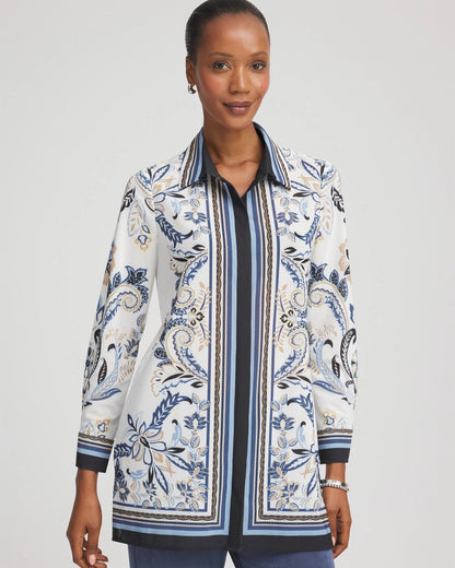 Chico's | Travelers™ Collection Paisley Mesh Shirt Jacket/ Canyon Blue