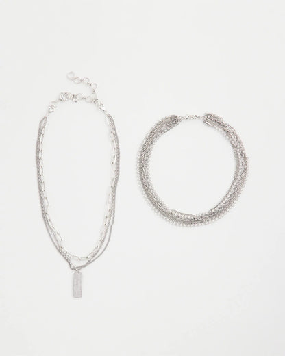 Chico's | Silver Tone Pave Multistrand Necklace/ Silver