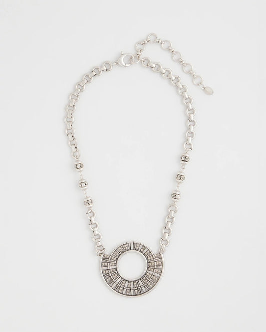 Chico's | Sparkling Silvertone Circle Pendant Necklace/ Silver