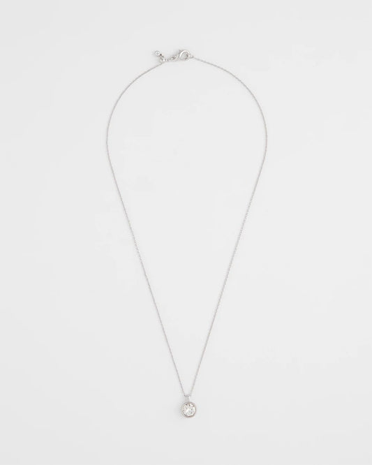 Chico's | Bezel Set Pendant Silvertone Necklace/ Silver