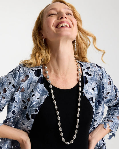 Chico's | Silver Bead Long Single Strand Necklace/ Silver
