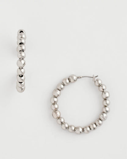 Chico's | Silvertone Beaded Hoop Earrings/ Silver