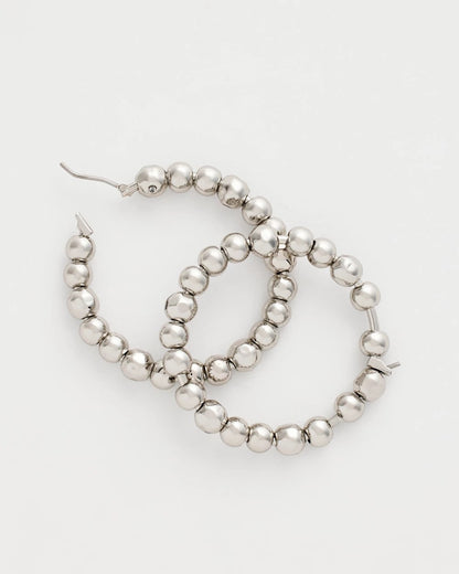 Chico's | Silvertone Beaded Hoop Earrings/ Silver